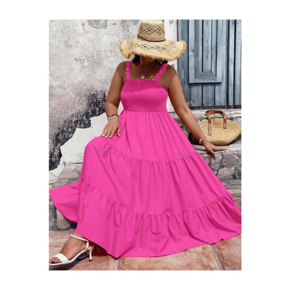 Midi Tiered Sundress Pink 1XL NIB